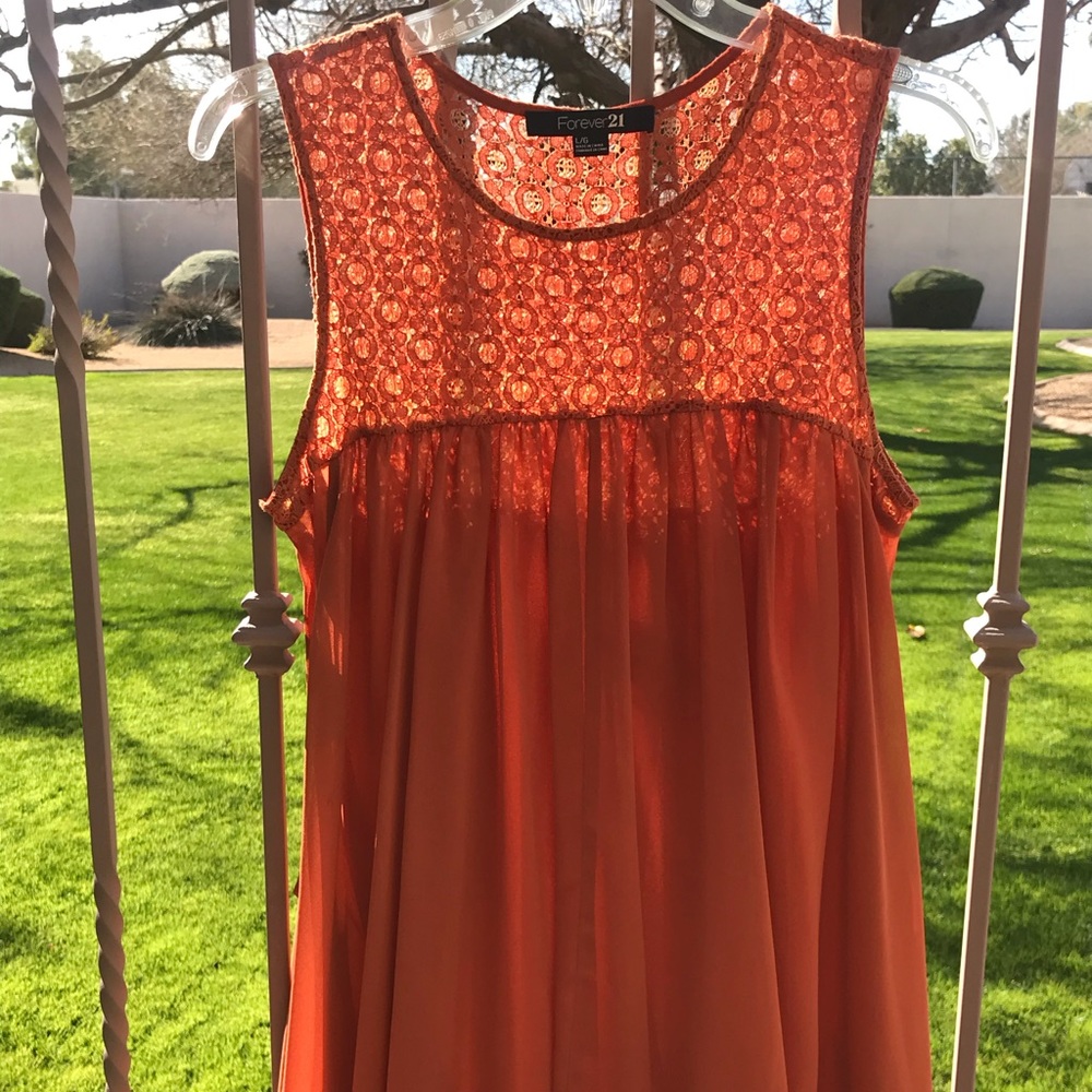 Forever 21 Orange Tunic Blouse with Lace detail